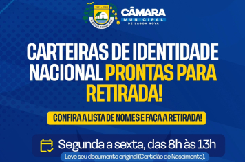 CARTEIRAS DE IDENTIDADE PRONTAS PARA RETIRADA