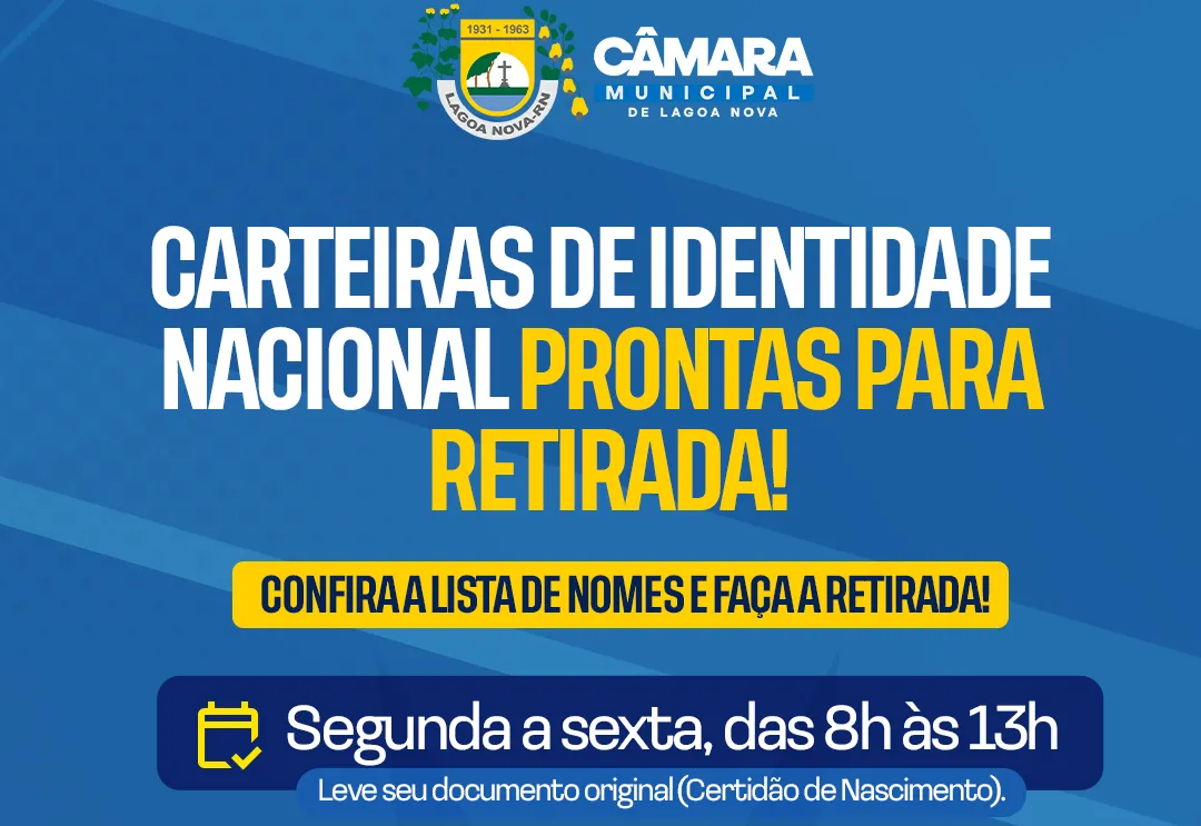 CARTEIRAS DE IDENTIDADE PRONTAS PARA RETIRADA!