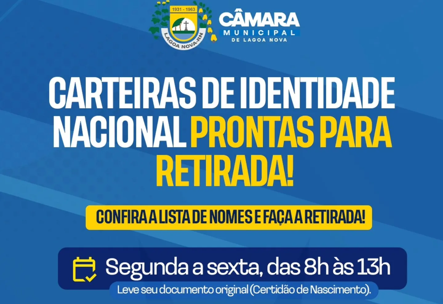 CARTEIRAS DE IDENTIDADE PRONTAS PARA RETIRADA!